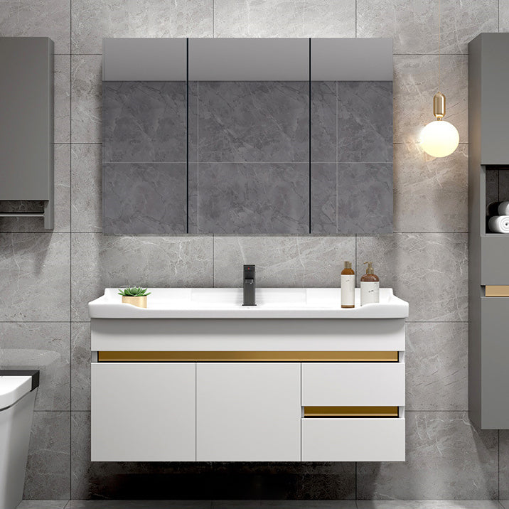 Scratch Resistant Bath Vanity Grey Drawers Wood Frame Mirror Wall Mount 2 Doors Vanity Vanity & Faucet & Mirror Cabinet 40"L x 19"W x 22"H White Clearhalo 'Bathroom Remodel & Bathroom Fixtures' 'Bathroom Vanities' 'bathroom_vanities' 'Home Improvement' 'home_improvement' 'home_improvement_bathroom_vanities' 6849818