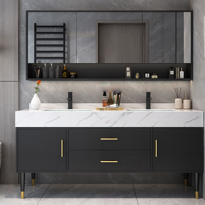 Freestanding Vanity 2 Doors Mirror Rectangle Wood Frame Vanity with Soft Close Drawers Vanity & Faucet & Mirror Cabinet Clearhalo 'Bathroom Remodel & Bathroom Fixtures' 'Bathroom Vanities' 'bathroom_vanities' 'Home Improvement' 'home_improvement' 'home_improvement_bathroom_vanities' 6849826