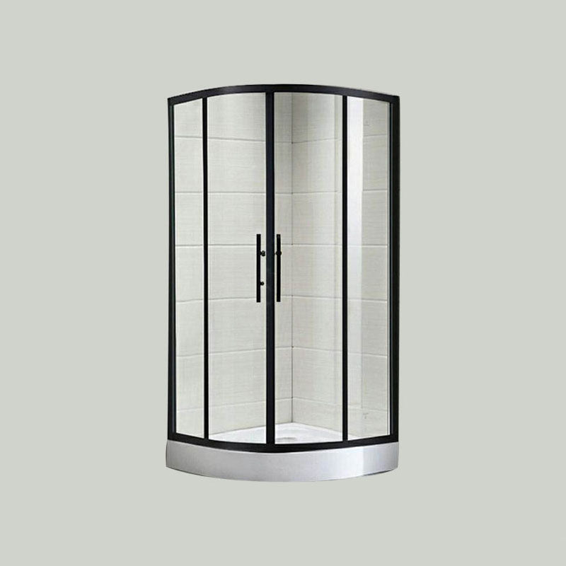 Modern Shower Stall Tempered Glass Easy Clean Glass Double Sliding Corner Shower Kit Stainless Steel Black Clearhalo 'Bathroom Remodel & Bathroom Fixtures' 'Home Improvement' 'home_improvement' 'home_improvement_shower_stalls_enclosures' 'Shower Stalls & Enclosures' 'shower_stalls_enclosures' 'Showers & Bathtubs' 6858077