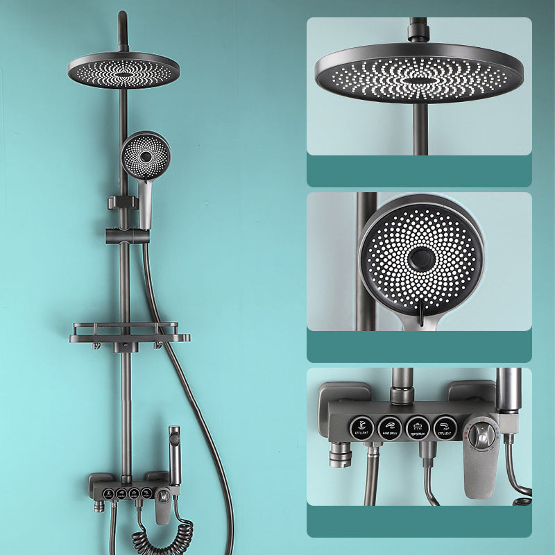 Modern Shower Trim Brass Adjustable Water Flow Wall Mounted Shower System Grey 4 Thermostatic Clearhalo 'Bathroom Remodel & Bathroom Fixtures' 'Home Improvement' 'home_improvement' 'home_improvement_shower_faucets' 'Shower Faucets & Systems' 'shower_faucets' 'Showers & Bathtubs Plumbing' 'Showers & Bathtubs' 6871410