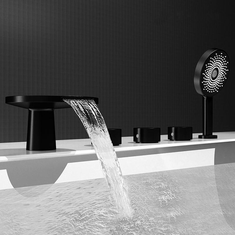 Modern Style Roman Tub Filler Deck-Mount Low Arc Copper Roman Tub Filler Black Clearhalo 'Bathroom Remodel & Bathroom Fixtures' 'Bathtub Faucets' 'bathtub_faucets' 'Home Improvement' 'home_improvement' 'home_improvement_bathtub_faucets' 6871977