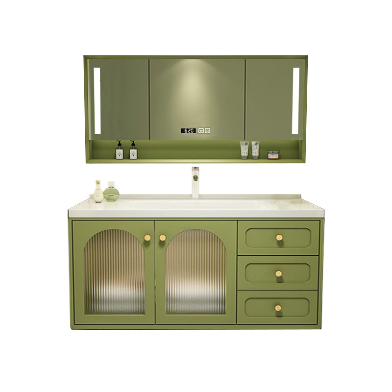 2 Doors Bath Vanity Drawers Mirror Wall Mount Rectangle Single Sink Wood Frame Vanity Vanity & Faucet & Smart Medicine Cabinet 48"L x 20"W x 22"H Clearhalo 'Bathroom Remodel & Bathroom Fixtures' 'Bathroom Vanities' 'bathroom_vanities' 'Home Improvement' 'home_improvement' 'home_improvement_bathroom_vanities' 6872229
