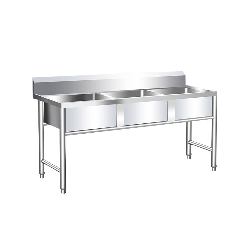 Classic Triple Bowl Sink Solid Color Stainless Steel Kitchen Sink with Faucets Sink with Faucet Clearhalo 'Home Improvement' 'home_improvement' 'home_improvement_kitchen_sinks' 'Kitchen Remodel & Kitchen Fixtures' 'Kitchen Sinks & Faucet Components' 'Kitchen Sinks' 'kitchen_sinks' 6881532