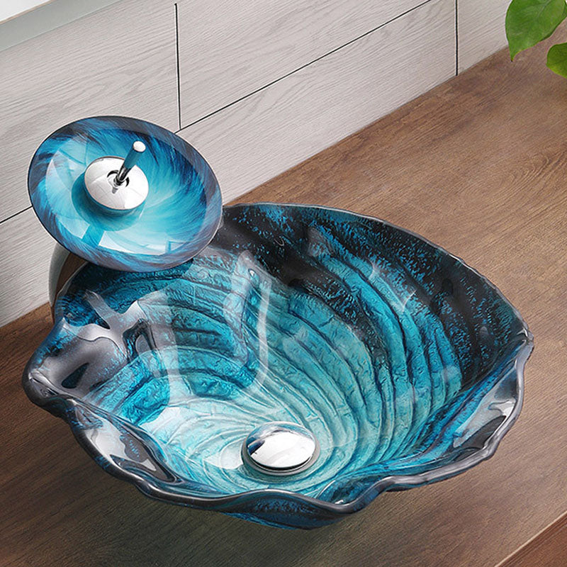 Modern Style Bathroom Sink Tempered Glass Trough Sink with Specialty Shape Sink & Drain Assembly & Faucet Clearhalo 'Bathroom Remodel & Bathroom Fixtures' 'Bathroom Sinks & Faucet Components' 'Bathroom Sinks' 'bathroom_sink' 'Home Improvement' 'home_improvement' 'home_improvement_bathroom_sink' 6881645