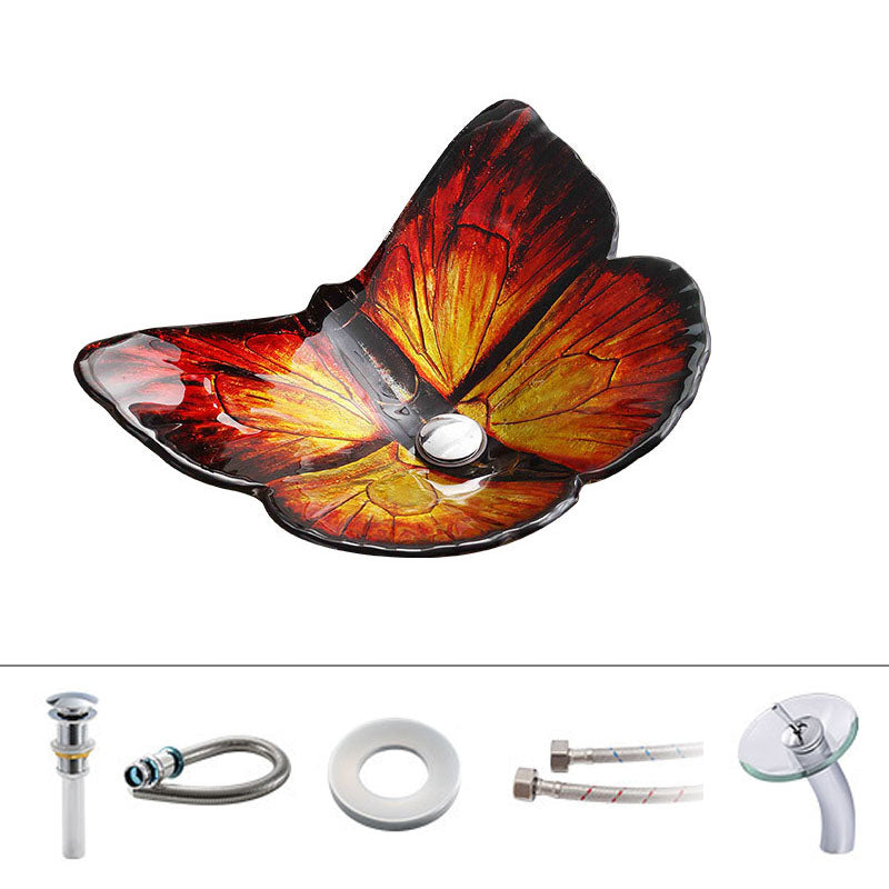 Tempered Glass Bathroom Sink Modern Style Bathroom Sink with Specialty Shape Orange Sink & Drain Assembly & Faucet Clearhalo 'Bathroom Remodel & Bathroom Fixtures' 'Bathroom Sinks & Faucet Components' 'Bathroom Sinks' 'bathroom_sink' 'Home Improvement' 'home_improvement' 'home_improvement_bathroom_sink' 6881667