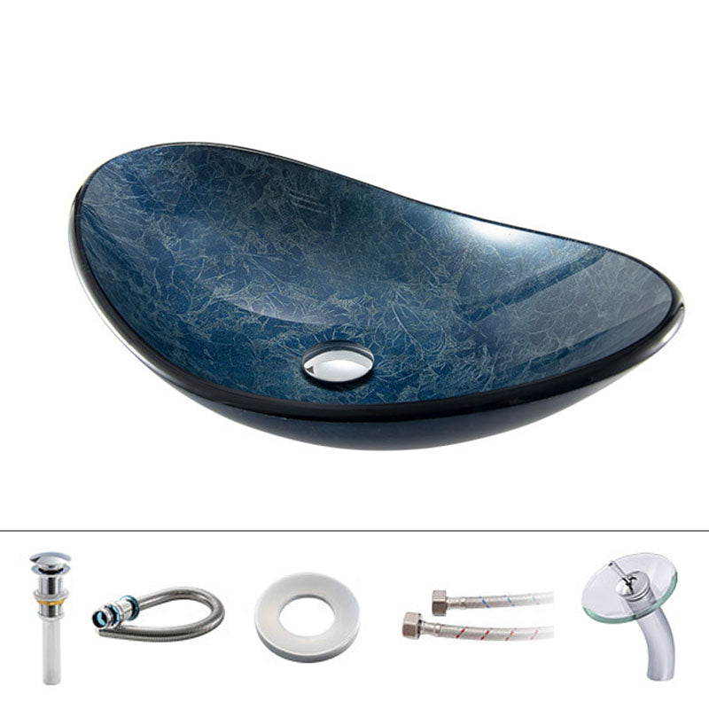 Contemporary Bathroom Sink Tempered Glass Trough Bathroom Sink 21"L x 14"W x 6"H Sink & Drain Assembly & Faucet Clearhalo 'Bathroom Remodel & Bathroom Fixtures' 'Bathroom Sinks & Faucet Components' 'Bathroom Sinks' 'bathroom_sink' 'Home Improvement' 'home_improvement' 'home_improvement_bathroom_sink' 6881748