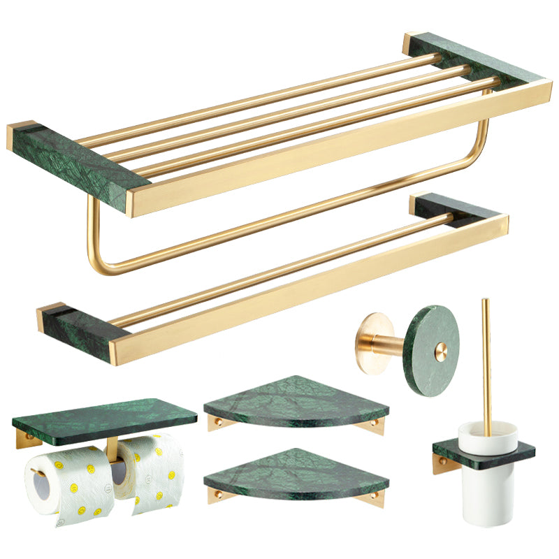 Golden Bath Hardware Set Brass& Marble Bathroom Accessory Kit 7-Piece Set (Toilet Paper Holder) Clearhalo 'Bathroom Hardware Sets' 'Bathroom Hardware' 'Bathroom Remodel & Bathroom Fixtures' 'bathroom_hardware_sets' 'Home Improvement' 'home_improvement' 'home_improvement_bathroom_hardware_sets' 6897114