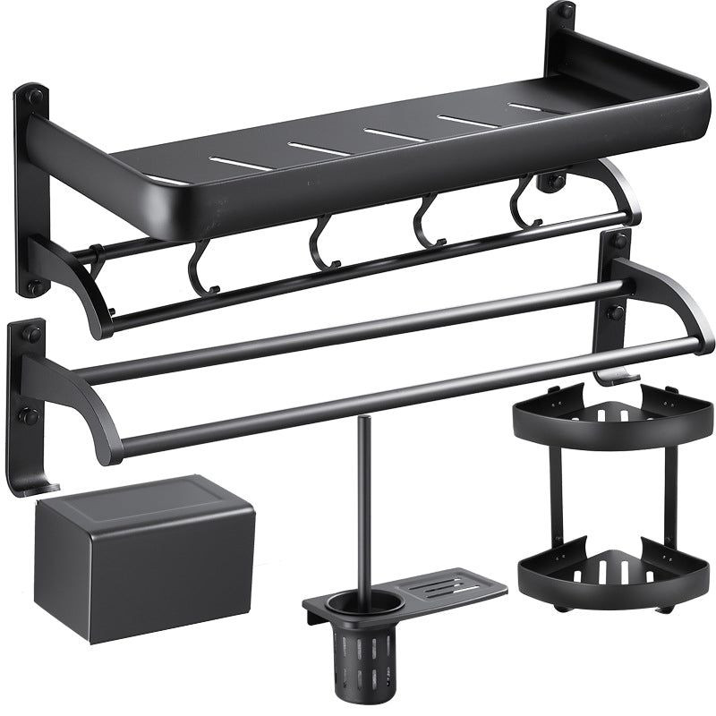 5-Piece Modern Bathroom Accessory Set with Bath Shelf/Towel Bar/Paper Holder Black 5 piece Set Clearhalo 'Bathroom Hardware Sets' 'Bathroom Hardware' 'Bathroom Remodel & Bathroom Fixtures' 'bathroom_hardware_sets' 'Home Improvement' 'home_improvement' 'home_improvement_bathroom_hardware_sets' 6897267