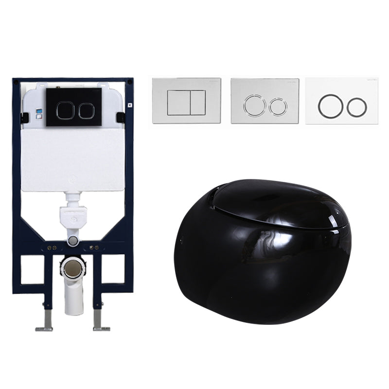 Contemporary Flush Toilet Round One Piece Toilet Wall Mount Porcelain Toilet Black Toilet & Thin Tanker Clearhalo 'Bathroom Remodel & Bathroom Fixtures' 'Home Improvement' 'home_improvement' 'home_improvement_toilets' 'Toilets & Bidets' 'Toilets' 6908852