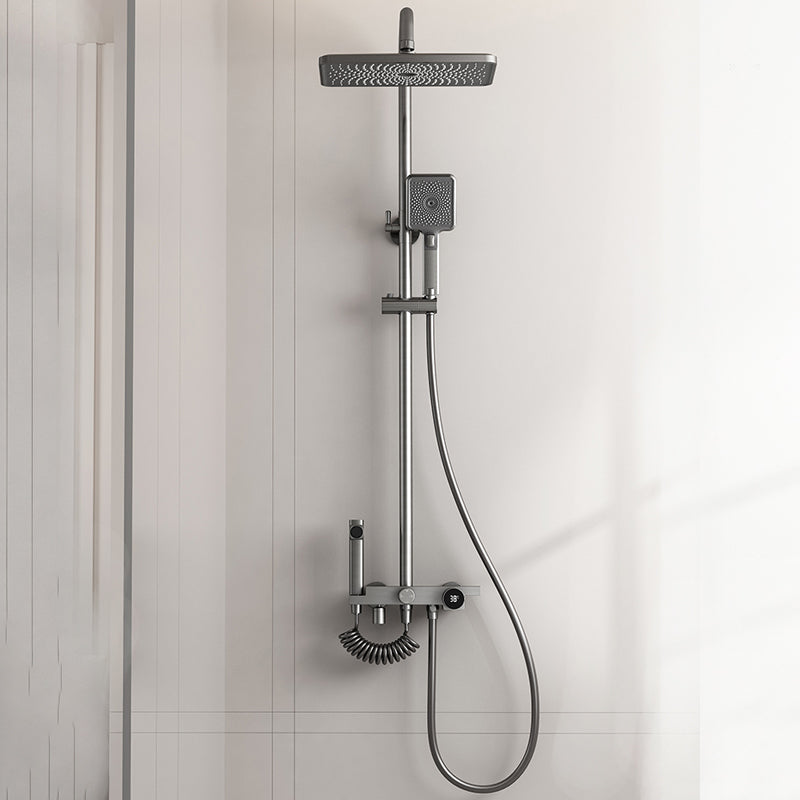Shower System Square Massage Jet Handheld Shower Head Shower Trim Grey Digital Display Included Clearhalo 'Bathroom Remodel & Bathroom Fixtures' 'Home Improvement' 'home_improvement' 'home_improvement_shower_faucets' 'Shower Faucets & Systems' 'shower_faucets' 'Showers & Bathtubs Plumbing' 'Showers & Bathtubs' 6927295