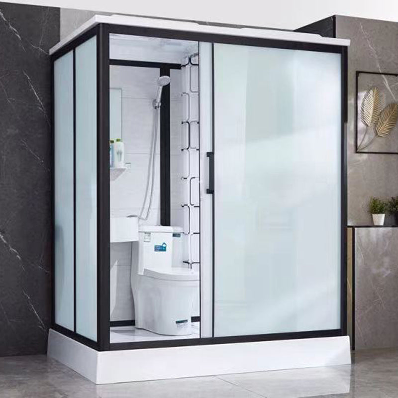 Framed Corner Shower Enclosure Single Sliding Shower Enclosure 67"L x 47"W x 85"H Toilet Included Clearhalo 'Bathroom Remodel & Bathroom Fixtures' 'Home Improvement' 'home_improvement' 'home_improvement_shower_stalls_enclosures' 'Shower Stalls & Enclosures' 'shower_stalls_enclosures' 'Showers & Bathtubs' 6941236