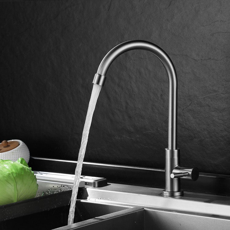 Contemporary Standard Kitchen Faucet High Arc Swivel Spout 304 Stainless Steel Faucet Elbow Outlet Clearhalo 'Home Improvement' 'home_improvement' 'home_improvement_kitchen_faucets' 'Kitchen Faucets' 'Kitchen Remodel & Kitchen Fixtures' 'Kitchen Sinks & Faucet Components' 'kitchen_faucets' 6941568