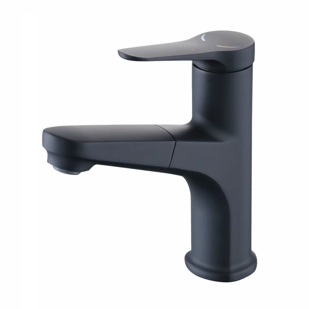 Circular Modern Basin Faucet Pull-Out Single Hole Vanity Sink Faucet Black Clearhalo 'Bathroom Remodel & Bathroom Fixtures' 'Bathroom Sink Faucets' 'Bathroom Sinks & Faucet Components' 'bathroom_sink_faucets' 'Home Improvement' 'home_improvement' 'home_improvement_bathroom_sink_faucets' 6942234