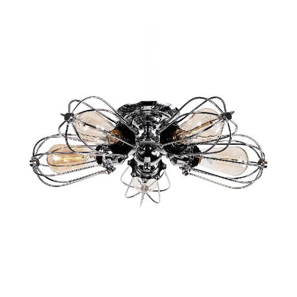 Bulb Shaped Iron Semi Flush Ceiling Light with Wire Guard Vintage Style 3/4/5 Lights Indoor Ceiling Light in Black/Silver Clearhalo 'Ceiling Lights' 'Close To Ceiling Lights' 'Close to ceiling' 'Semi-flushmount' Lighting' 69632