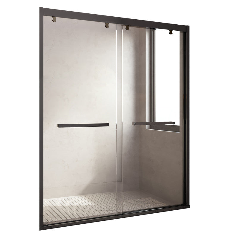 Inline Double Sliding Semi Frameless Tempered Glass Shower Door Black Clearhalo 'Bathroom Remodel & Bathroom Fixtures' 'Home Improvement' 'home_improvement' 'home_improvement_shower_tub_doors' 'Shower and Tub Doors' 'shower_tub_doors' 'Showers & Bathtubs' 6968508