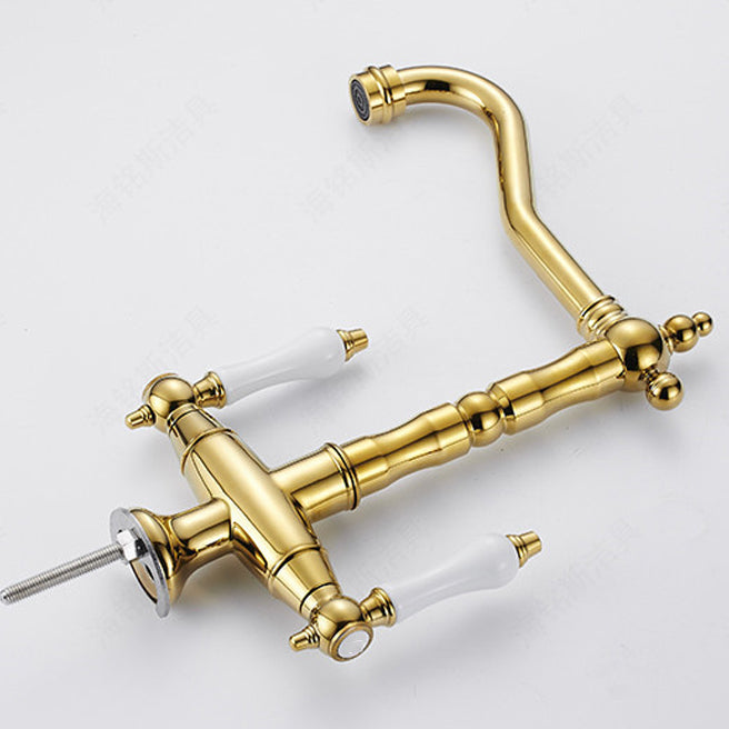 Traditional Kitchen Faucet Swivel Spout Gooseneck Double Handle Standard Kitchen Faucets Clearhalo 'Home Improvement' 'home_improvement' 'home_improvement_kitchen_faucets' 'Kitchen Faucets' 'Kitchen Remodel & Kitchen Fixtures' 'Kitchen Sinks & Faucet Components' 'kitchen_faucets' 6977933