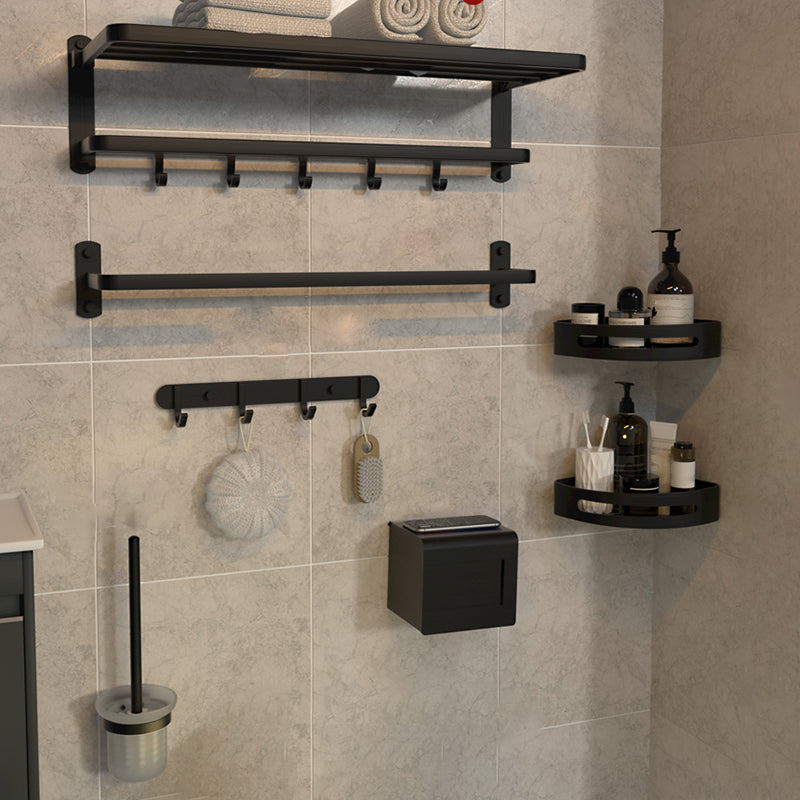 7-Piece Modern Bathroom Accessory Set Matte Black Bathroom Set with Towel Bar/Bath Shelf Black 7-Piece Set Clearhalo 'Bathroom Hardware Sets' 'Bathroom Hardware' 'Bathroom Remodel & Bathroom Fixtures' 'bathroom_hardware_sets' 'Home Improvement' 'home_improvement' 'home_improvement_bathroom_hardware_sets' 6997090