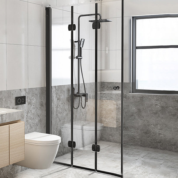 Folding Shower Screen Semi Frameless Tempered Glass Shower Screen Black Left Clearhalo 'Bathroom Remodel & Bathroom Fixtures' 'Home Improvement' 'home_improvement' 'home_improvement_shower_tub_doors' 'Shower and Tub Doors' 'shower_tub_doors' 'Showers & Bathtubs' 6998612