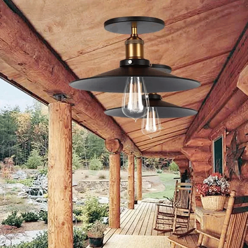 Iron Saucer Ceiling Mount Lamp Farmhouse 1 Bulb Porch Semi Flush Mount Light Fixture in Black 8.5 10 12 W Clearhalo