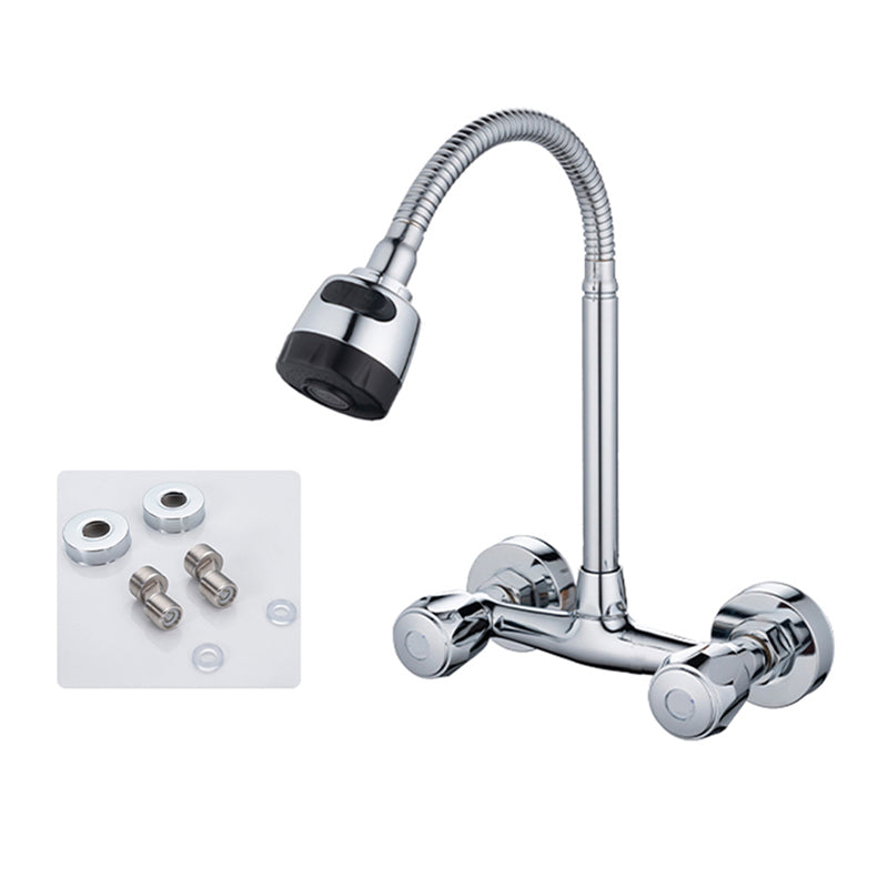 Pre-Rinse High-Arc Kitchen Faucet Double Handle Bridge Kitchen Faucet 19" With Accessories Clearhalo 'Home Improvement' 'home_improvement' 'home_improvement_kitchen_faucets' 'Kitchen Faucets' 'Kitchen Remodel & Kitchen Fixtures' 'Kitchen Sinks & Faucet Components' 'kitchen_faucets' 7010831