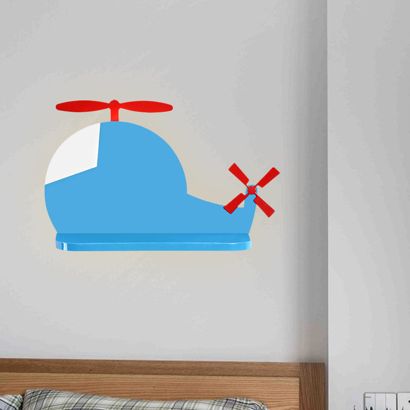 Airplane Wall Lighting Cartoon Metal LED Blue Wall Sconce Lamp in White/3 Color Light for Child Bedroom Clearhalo 'Wall Lamps & Sconces' 'Wall Lights' Lighting' 702068