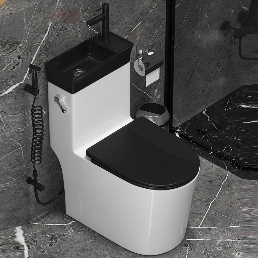 Modern White Ceramic Flush Toilet Floor Mounted Urine Toilet with Seat for Washroom Black White Toilet with Sprayer Clearhalo 'Bathroom Remodel & Bathroom Fixtures' 'Home Improvement' 'home_improvement' 'home_improvement_toilets' 'Toilets & Bidets' 'Toilets' 7023272