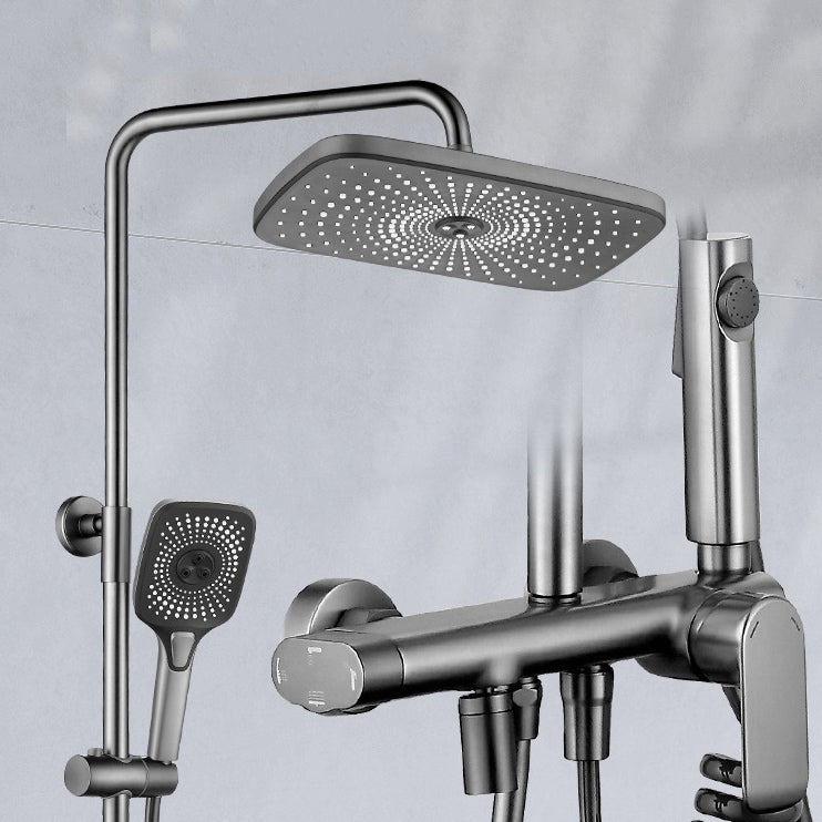 Adjustable Spray Pattern Shower System Valve Included Brass Wall Mounted Shower Combo Grey 11.5" Square Clearhalo 'Bathroom Remodel & Bathroom Fixtures' 'Home Improvement' 'home_improvement' 'home_improvement_shower_faucets' 'Shower Faucets & Systems' 'shower_faucets' 'Showers & Bathtubs Plumbing' 'Showers & Bathtubs' 7031906