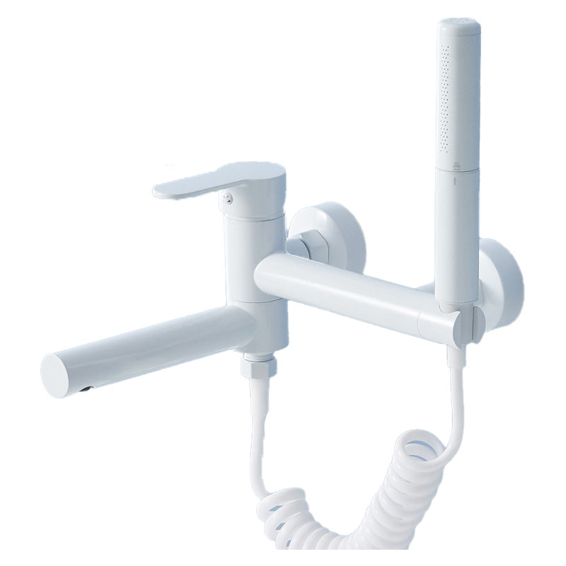 Metal Modern Bathroom Faucet White Single Handle Bath Filler Trim Spring Tube Included Clearhalo 'Bathroom Remodel & Bathroom Fixtures' 'Bathtub Faucets' 'bathtub_faucets' 'Home Improvement' 'home_improvement' 'home_improvement_bathtub_faucets' 7032408