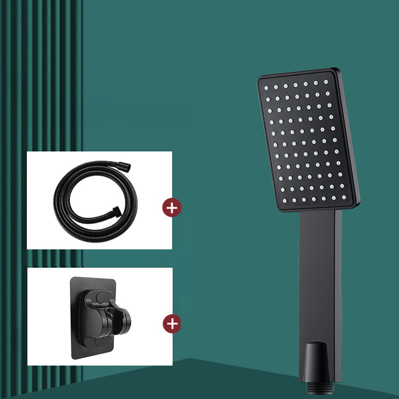Contemporary Handheld Supercharged Shower Head Square Turbo Spray Head Black Shower Heads with Holder and Hose Clearhalo 'Bathroom Remodel & Bathroom Fixtures' 'Home Improvement' 'home_improvement' 'home_improvement_shower_heads' 'Shower Heads' 'shower_heads' 'Showers & Bathtubs Plumbing' 'Showers & Bathtubs' 7033064