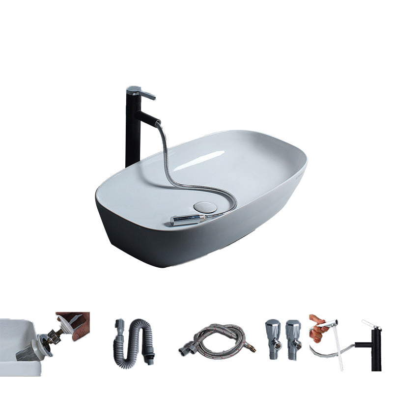 Porcelain Trough Sink Modern Simple Trough Bathroom Sink with Faucet Included Pull Out Faucet Sink with Faucet Black-Silver Clearhalo 'Bathroom Remodel & Bathroom Fixtures' 'Bathroom Sinks & Faucet Components' 'Bathroom Sinks' 'bathroom_sink' 'Home Improvement' 'home_improvement' 'home_improvement_bathroom_sink' 7038112