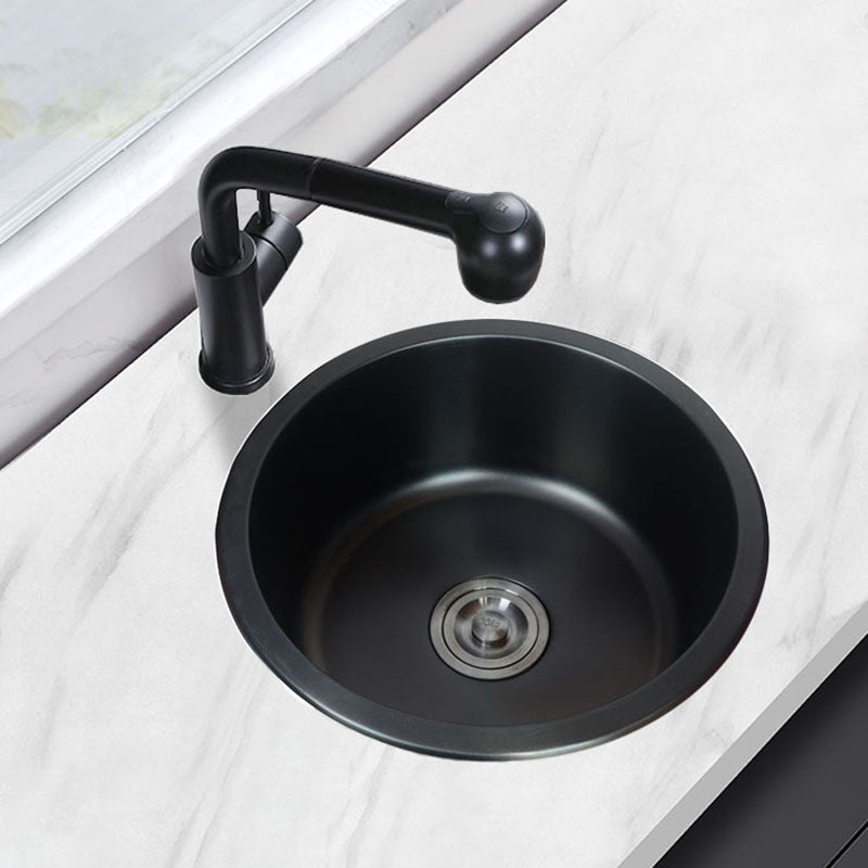 Contemporary Style Kitchen Sink Stainless Steel Round Drop-In Kitchen Sink 17"L x 17"W x 7"H Sink with Faucet Straight Pull-Out Faucet Clearhalo 'Home Improvement' 'home_improvement' 'home_improvement_kitchen_sinks' 'Kitchen Remodel & Kitchen Fixtures' 'Kitchen Sinks & Faucet Components' 'Kitchen Sinks' 'kitchen_sinks' 7046276