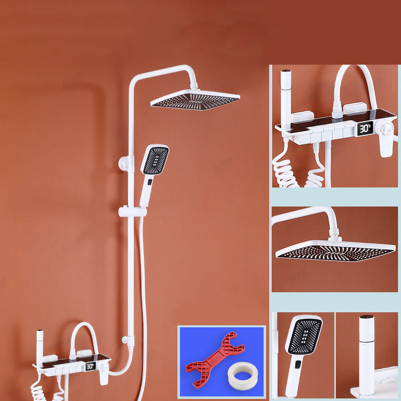 White Shower System Adjustable Spray Pattern Shower Arm Square Wall Mount Shower System White Thermostatic Clearhalo 'Bathroom Remodel & Bathroom Fixtures' 'Home Improvement' 'home_improvement' 'home_improvement_shower_faucets' 'Shower Faucets & Systems' 'shower_faucets' 'Showers & Bathtubs Plumbing' 'Showers & Bathtubs' 7050818