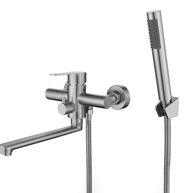 Contemporary Bridge-Style Kitchen Faucet Low Profile with Side Spray Silver Gray Clearhalo 'Home Improvement' 'home_improvement' 'home_improvement_kitchen_faucets' 'Kitchen Faucets' 'Kitchen Remodel & Kitchen Fixtures' 'Kitchen Sinks & Faucet Components' 'kitchen_faucets' 7063116