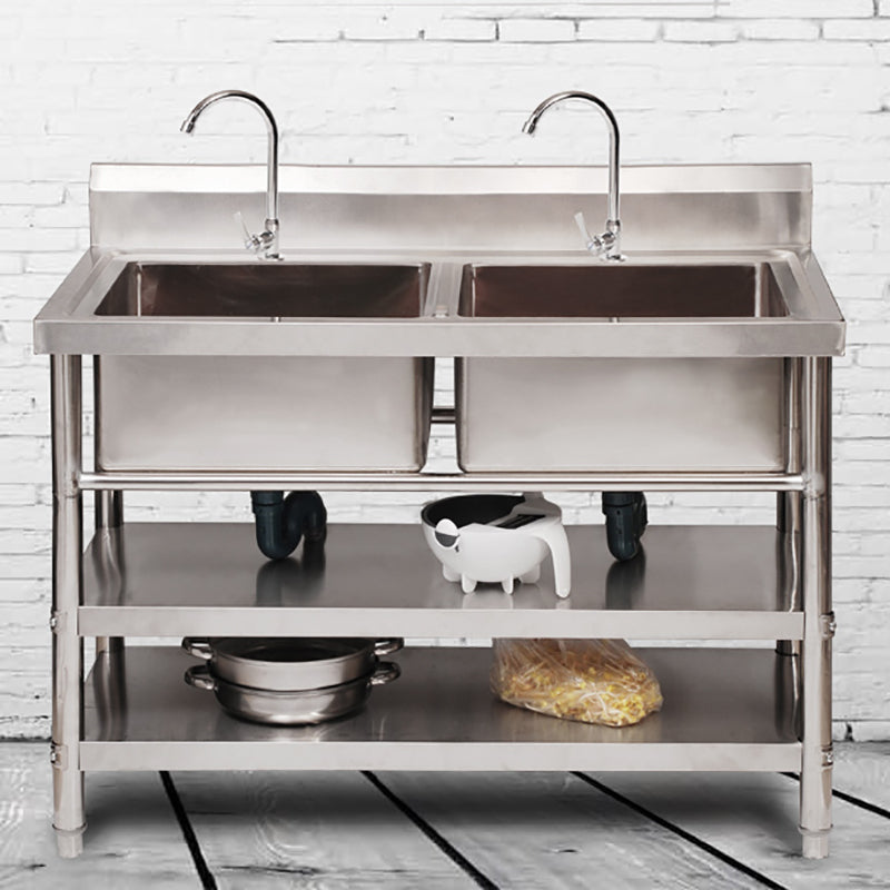 Classic Kitchen Sink Faucets Stainless Steel Kitchen Sink with Drain Assembly 47"L x 24"W x 31"H Sink with Faucet Double-Layer Shelf Clearhalo 'Home Improvement' 'home_improvement' 'home_improvement_kitchen_sinks' 'Kitchen Remodel & Kitchen Fixtures' 'Kitchen Sinks & Faucet Components' 'Kitchen Sinks' 'kitchen_sinks' 7063482