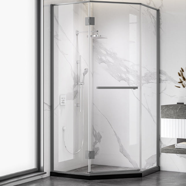 Semi Frameless Tempered Glass Shower Door Hinged Shower Door Gun Grey Left Clearhalo 'Bathroom Remodel & Bathroom Fixtures' 'Home Improvement' 'home_improvement' 'home_improvement_shower_tub_doors' 'Shower and Tub Doors' 'shower_tub_doors' 'Showers & Bathtubs' 7066022