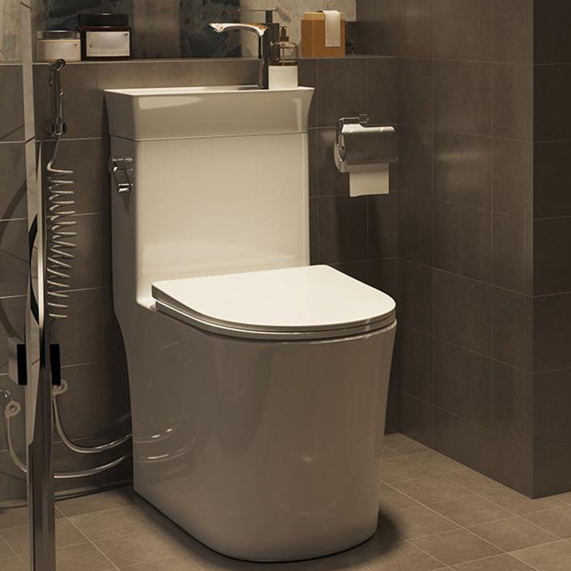 Contemporary Ceramic Flush Toilet Slow Close Seat Included Urine Toilet for Bathroom Black White Toilet with Sprayer 14" Clearhalo 'Bathroom Remodel & Bathroom Fixtures' 'Home Improvement' 'home_improvement' 'home_improvement_toilets' 'Toilets & Bidets' 'Toilets' 7069511