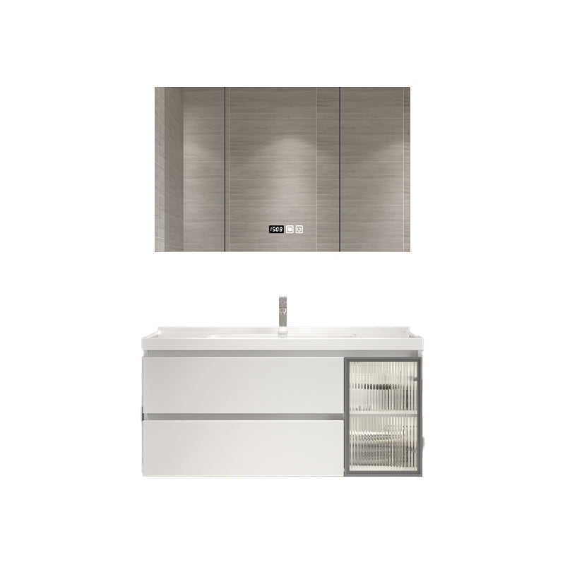 Wood Frame Bath Vanity Door Wall-Mounted Single Sink Mirror Rectangular White Vanity Vanity & Faucet & Smart Medicine Cabinet Clearhalo 'Bathroom Remodel & Bathroom Fixtures' 'Bathroom Vanities' 'bathroom_vanities' 'Home Improvement' 'home_improvement' 'home_improvement_bathroom_vanities' 7079560