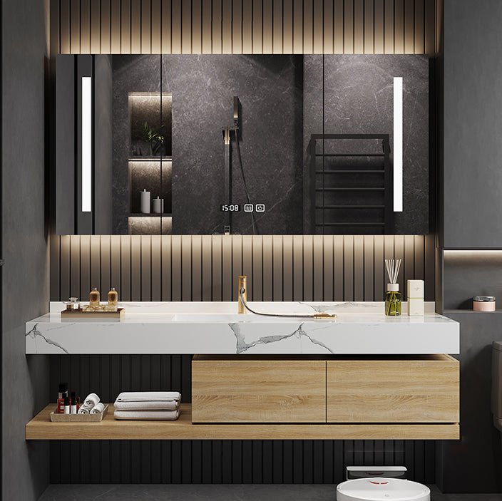 Modern Vanity Set Storage Shelf Wall Mounted Vanity Sink Mirror with Faucet Vanity & Faucet & Mirror Cabinet Clearhalo 'Bathroom Remodel & Bathroom Fixtures' 'Bathroom Vanities' 'bathroom_vanities' 'Home Improvement' 'home_improvement' 'home_improvement_bathroom_vanities' 7079859
