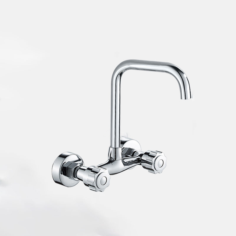 Contemporary Metal Kitchen Faucet Wall-mounted 2 Holds Bar Faucet Right Angle With Accessories Knob Handles Clearhalo 'Home Improvement' 'home_improvement' 'home_improvement_kitchen_faucets' 'Kitchen Faucets' 'Kitchen Remodel & Kitchen Fixtures' 'Kitchen Sinks & Faucet Components' 'kitchen_faucets' 7081456