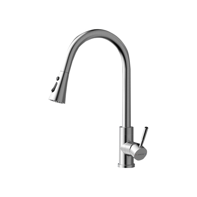 High Arch Kitchen Faucet Stainless Steel 1 Hole Kitchen Faucet with No Sensor Pull Out Faucet Hot Cold Water Dispensers Clearhalo 'Home Improvement' 'home_improvement' 'home_improvement_kitchen_faucets' 'Kitchen Faucets' 'Kitchen Remodel & Kitchen Fixtures' 'Kitchen Sinks & Faucet Components' 'kitchen_faucets' 7098770