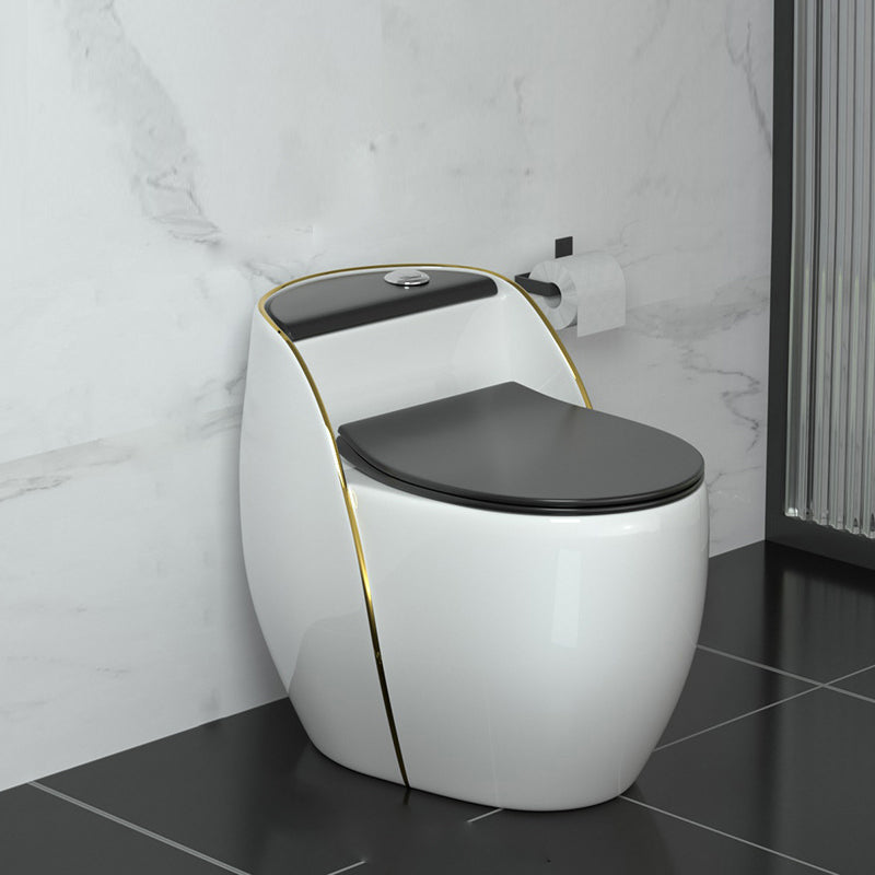 Contemporary Siphon Jet Flush Toilet Floor Mounted Urine Toilet for Bathroom 18"L x 26"W x 23"H Black Gold Clearhalo 'Bathroom Remodel & Bathroom Fixtures' 'Home Improvement' 'home_improvement' 'home_improvement_toilets' 'Toilets & Bidets' 'Toilets' 7105447