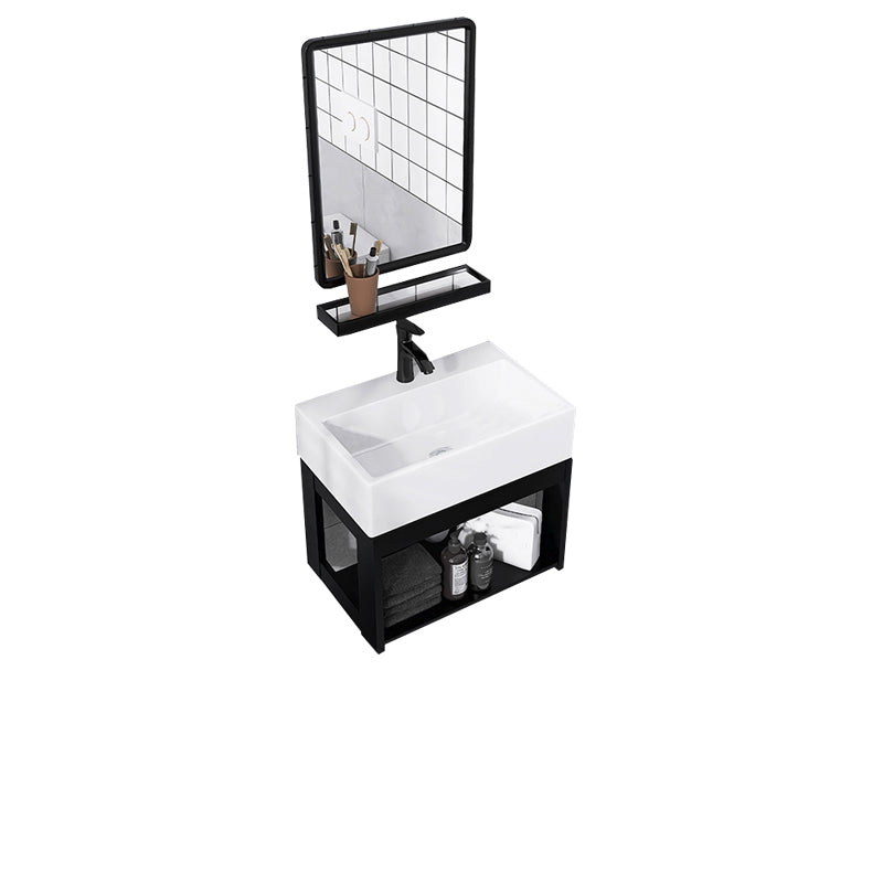 Contemporary Bathroom Sink Vanity Metal Wall-Mounted Bathroom Sink Vanity Vanity & Faucet & Mirrors 20"L x 14"W x 18"H Clearhalo 'Bathroom Remodel & Bathroom Fixtures' 'Bathroom Vanities' 'bathroom_vanities' 'Home Improvement' 'home_improvement' 'home_improvement_bathroom_vanities' 7111077