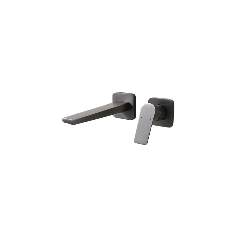 Lever Single-Handle Wall Mounted Modern Low Arc Metal Wall Mount Grey Square Rectangle Long Clearhalo 'Bathroom Remodel & Bathroom Fixtures' 'Bathtub Faucets' 'bathtub_faucets' 'Home Improvement' 'home_improvement' 'home_improvement_bathtub_faucets' 7111914