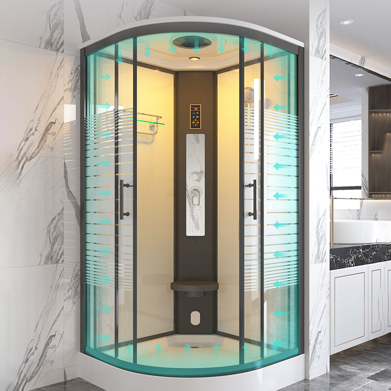 Rounded Double Sliding Shower Stall Striped Tempered Glass Shower Stall ...