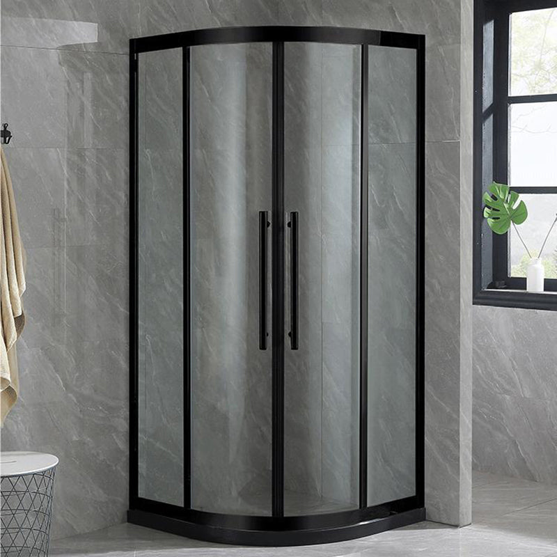 Stainless Steel Shower Enclosure Neo-Round Shower Enclosure on Corner Black Clearhalo 'Bathroom Remodel & Bathroom Fixtures' 'Home Improvement' 'home_improvement' 'home_improvement_shower_stalls_enclosures' 'Shower Stalls & Enclosures' 'shower_stalls_enclosures' 'Showers & Bathtubs' 7114906