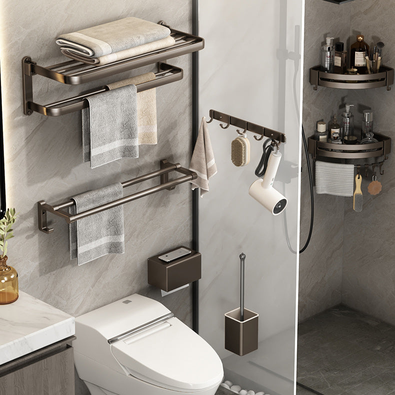 Contemporary Bathroom Accessory Set 3-Piece Bath Shelf with Hooks -  Clearhalo