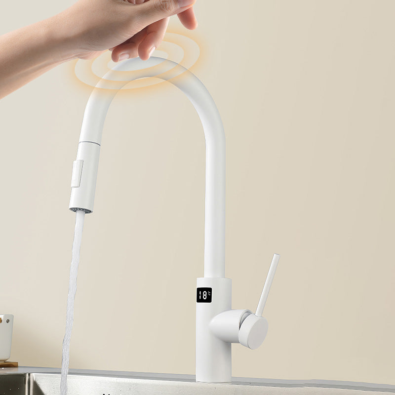 Swivel Spout Kitchen Faucet Touch Sensor 304 Stainless Steel with Pull Down Sprayer White Digital Display Pull out Faucet Touch Clearhalo 'Home Improvement' 'home_improvement' 'home_improvement_kitchen_faucets' 'Kitchen Faucets' 'Kitchen Remodel & Kitchen Fixtures' 'Kitchen Sinks & Faucet Components' 'kitchen_faucets' 7119917