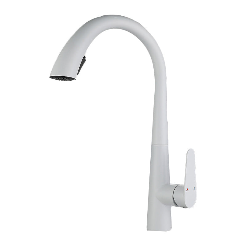 Contemporary High-Arc Kitchen Faucet Swivel Spout with Pull Down Sprayer White Hot Cold Water Dispensers Clearhalo 'Home Improvement' 'home_improvement' 'home_improvement_kitchen_faucets' 'Kitchen Faucets' 'Kitchen Remodel & Kitchen Fixtures' 'Kitchen Sinks & Faucet Components' 'kitchen_faucets' 7120005