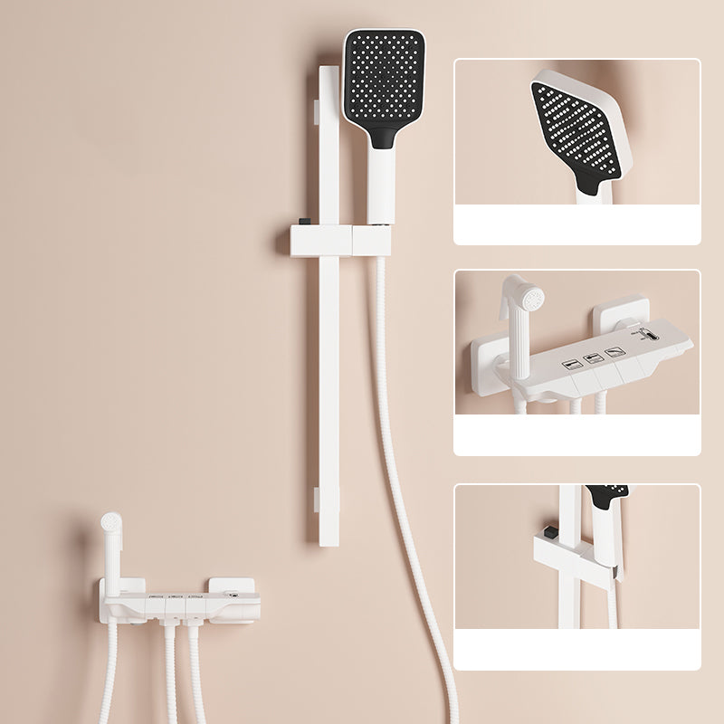 Push Button Shower System Wall Mount Handshower Square Shower System with Shower Hose White Slide Bar Included Clearhalo 'Bathroom Remodel & Bathroom Fixtures' 'Home Improvement' 'home_improvement' 'home_improvement_shower_faucets' 'Shower Faucets & Systems' 'shower_faucets' 'Showers & Bathtubs Plumbing' 'Showers & Bathtubs' 7126873