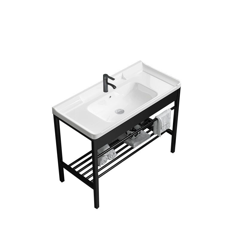 Modern Bathroom Sink Vanity Metal Frame Shelving Included Freestanding Sink Vanity Vanity & Faucet 39.8"L x 18.9"W x 32.7"H Black Clearhalo 'Bathroom Remodel & Bathroom Fixtures' 'Bathroom Vanities' 'bathroom_vanities' 'Home Improvement' 'home_improvement' 'home_improvement_bathroom_vanities' 7145242